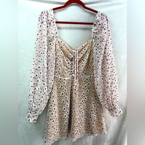 Tularosa Sheer Floral Long Sleeve Mini Dress Sz Med Boho Romantic Fairy Festival